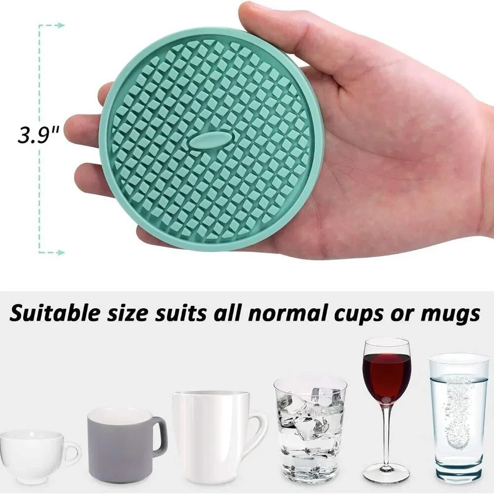 Silicone Coasters [6 Pack] Thickened Drink Coasters with Holder - Cup Mat - Non-